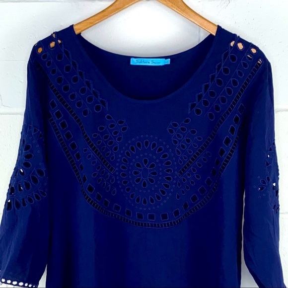 Swim Suit Cover-Up Cutout Scalloped Hem Navy Blue Large - Picture 9 of 11